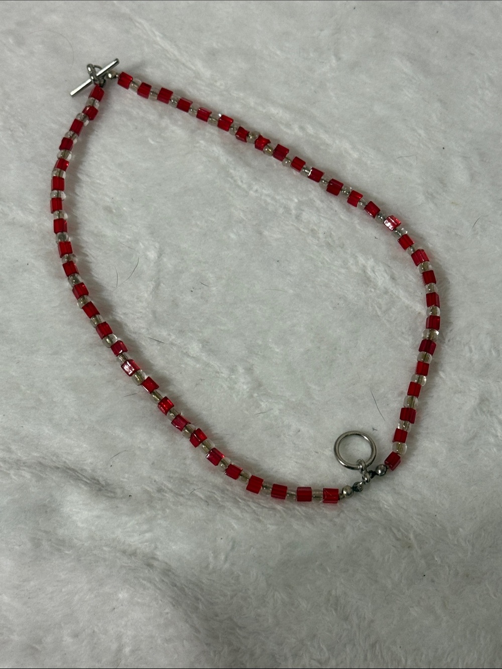 Red Beaded Women's Bracelet- Elegant Glass Cube Design
